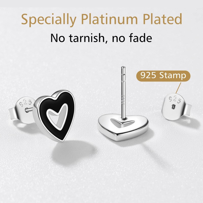 Heart Shaped Earrings Small Earrings 925 Sterling Silver Earrings Black
