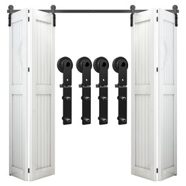 AONAYIOA 60"/5FT Bi-Folding Sliding Barn Door Hardware Kit for 4 Doors, Bi Fold Barn Door Hardware Fit Door Opening Width 56",Smoothly and Quietly,Easy to Install,No Door Panel (Side Mounted Hanger)