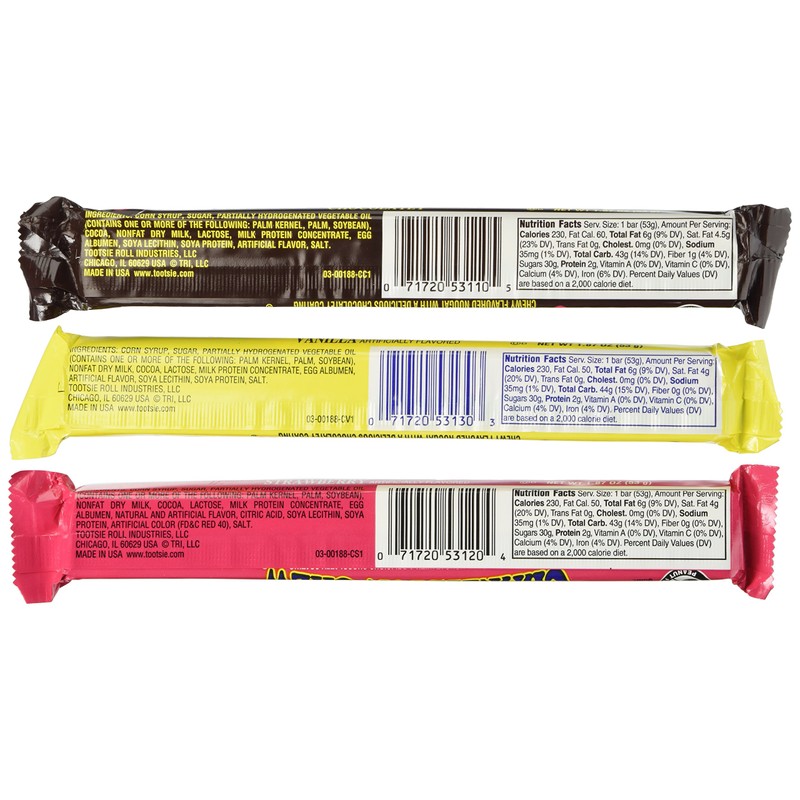 Charleston Chew Chewy Nougat Candy 3 Flavor 9 bar Variety