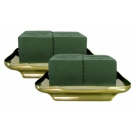 Centerpiece Arrangement Kit (2 Kit Pack) - Each Kit Has (2) Oasis Floral Foam Micro Bricks + (1) Vacuum Orna-Metal Plastic Gold Plated Centerpiece Tray - Made in The USA