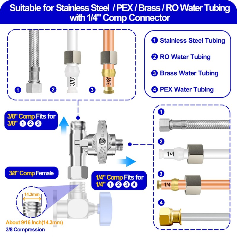Tee Stop Valve - 3/8 Comp x 3/8 Comp x
