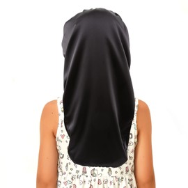 sent hair Double Layer Long Satin Bonnet for Kids/Children/Teens, Silky Bonnet Sleep Cap with Elastic Band for Curly Hair Braids (Black)