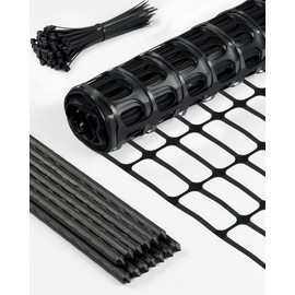 Temporary Fence, Snow Fence, 40" x50' Plastic Mesh Fence with 13-Pack 4FT Steel Stake, Portable Garden Fencing Safety Netting for Outdoor Backyard, Animals Barrier Set for Dog Deer, Black