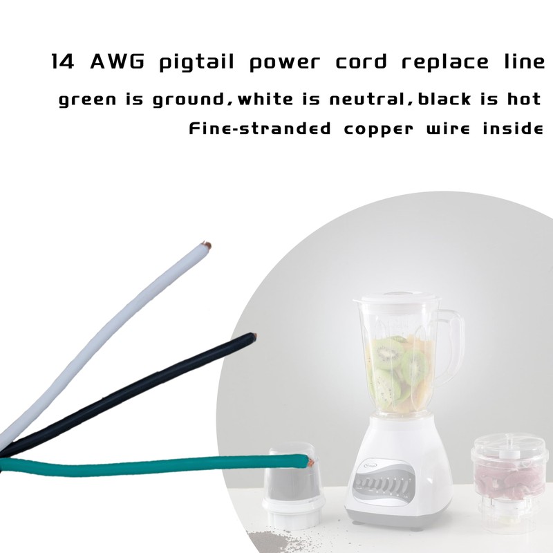 HONDERSON 10 ft Black AC Power Cord Replacement Pigtail End,