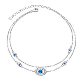 HOOHWE Anklets for Women 925 Sterling Silver Blue Evil Eye Ankle Bracelets Adjustable Multilayer Layered Anklet for Girls Summer Beach Foot Chain Jewelry