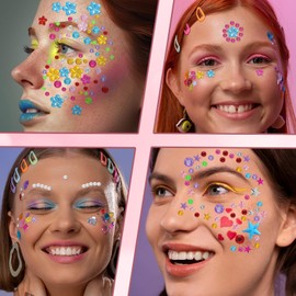 Tyqour 3200pcs Rhinestone Stickers 10sheets Stick 0n Gem Stickers Self Adhesive Rhinestones Face Gems Jewel Stickers for Crafting Bling Gemstone Stickers Decorative Diamond for Makeup DIY Eye Nail