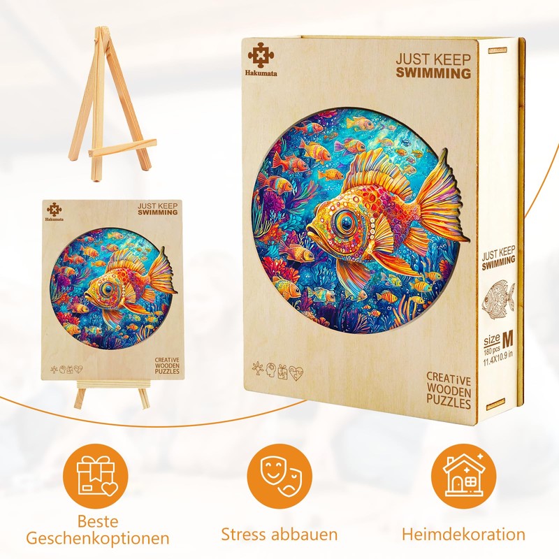 Wooden Puzzle Adults and Children, Just Keep Swimming Circular Unique