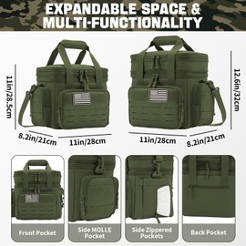 QT&QY Tactical Lunch Box for Men Expandable 18L Heavy Duty Military Insulated Cooler Bag, Leakproof Thermal Lunch Bag for Work Camping Outdoor Picnic Pail Adult Meal MOLLE Webbing Green
