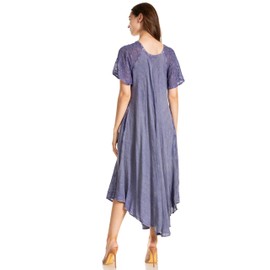 Sakkas 16603 - Egan Long Embroidered Caftan Dress/Cover Up with Embroidered Cap Sleeves - A-Indigo - OS