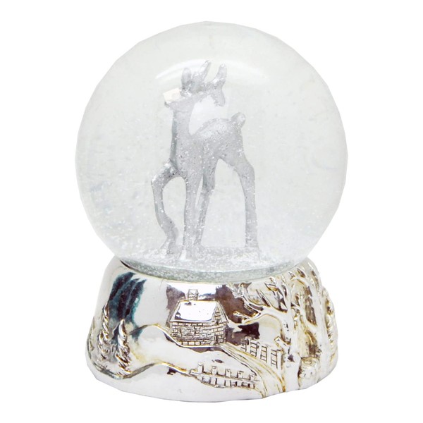 20040 snow globe deer silver base 140mm height with music