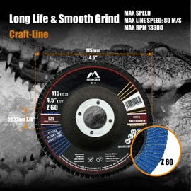 Merryland Flap Disc 4 1/2 inch Metal for Angle Grinder, 4.5inch 60 Grit T29 Flap Wheel 20 Pack, Blue Zirconium Corundum INOX Stainless Steel Iron Universal, Craft-Line FC1107314-20