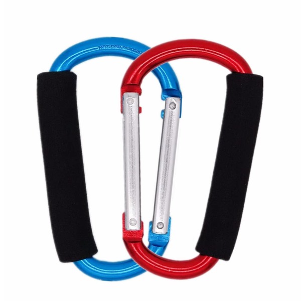Stroller Hooks, 2 Pack 5.4" Aluminum Steel Large Carabiner - Stroller Organizer Hook Clips for Hanging Diaper Bags