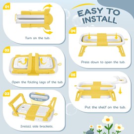 Collapsible Baby Bathtub,Baby Bath Tub with Thermometer & Soft Cushion,Baby Bathtub for Newborn to Toddler 0-36 Months,Portable Travel Baby Tub with No-Slip Feet,Baby Shower Gifts,Yellow
