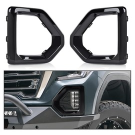 PIT66 Front Fog Light Outer Bezel Cover Set,Compatible with GMC Sierra 2019 2020 2021 Denali SLT AT4 (NOT fit SLE, Base or Elevation Models), Glossy Black 84176753, 84176752