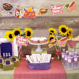 Cheereveal 24 Pieces Family Reunion BBQ Picnic Decorations, Barbecue Grill Centerpiece Sticks for Tables, Carnival Summer Holidays Gender Reveal Theme Baby Shower Party Decorations