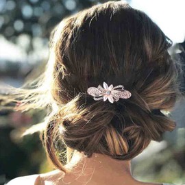 Yheakne Rhinestone Wedding Hair Clip Barrette Pearl Hair Barrette Gold Bride Headpieces Decorative Headwear Pearl Hair Clip Comb Bridal Hair Accessories for Women and Girls (Gold B)