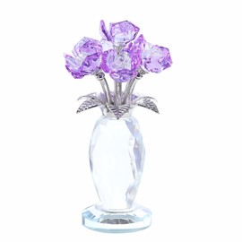 Crystal Purple Rose Bouquet Figurines Gifts for Women Romantic Flowers Ornament for Home Decor Anniversary Birthday Valentine's Day Presents for Girlfriend Wife Partner