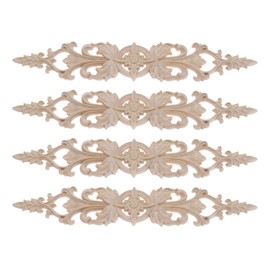 MUXSAM 33*6cm 4pcs Wood Carving Decal Corner Wood Applique Decorative Moulding Rectangle Garland Botanical Elements Furniture Decor Shelf Wall Unpainted