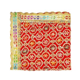 Decorative Chunari Puja Chunar Mat Aasan Cloth (Size:- 18 Inches x 12 Inches) Velvet Cloth Chunari Aasan Mat for Indian Traditional Navratri Festival new year Decoration Statue Frame Idol Temple(Red)