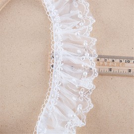 2 Yards 6cm Pizzo di Chiffon Plissettato con Perline, Nastro in Pizzo Merletto Vintage Pizzo Raso Bordo Pieghettato Passamaneria Tessuto Pizzi Nastri Bordino Macramè, Fai Da Te, Abbigliamento,Bianco
