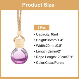 uxcell 8pcs Hanging Car Air Freshener Perfume Bottle, 10ml Pendant Empty Clear/Purple Glass Essential Oil Aromatherapy Diffuser with Wooden Cap for Car Decor (Clear/Purple, Round)