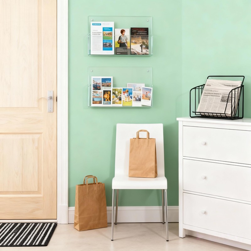 Clear Acrylic Single Pocket Wall Mount File Holders, Self-Adhesive Plastic