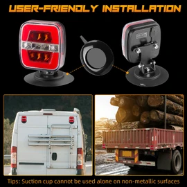 inhtgeas Wireless Trailer Lights - Magnetic Trailer Lights Adjustable Tow Light with Suction Cup, Rechargeable Towing Tail Light Kit Reverse Light Portable LED Towing Lights for Trucks, Boat, RV
