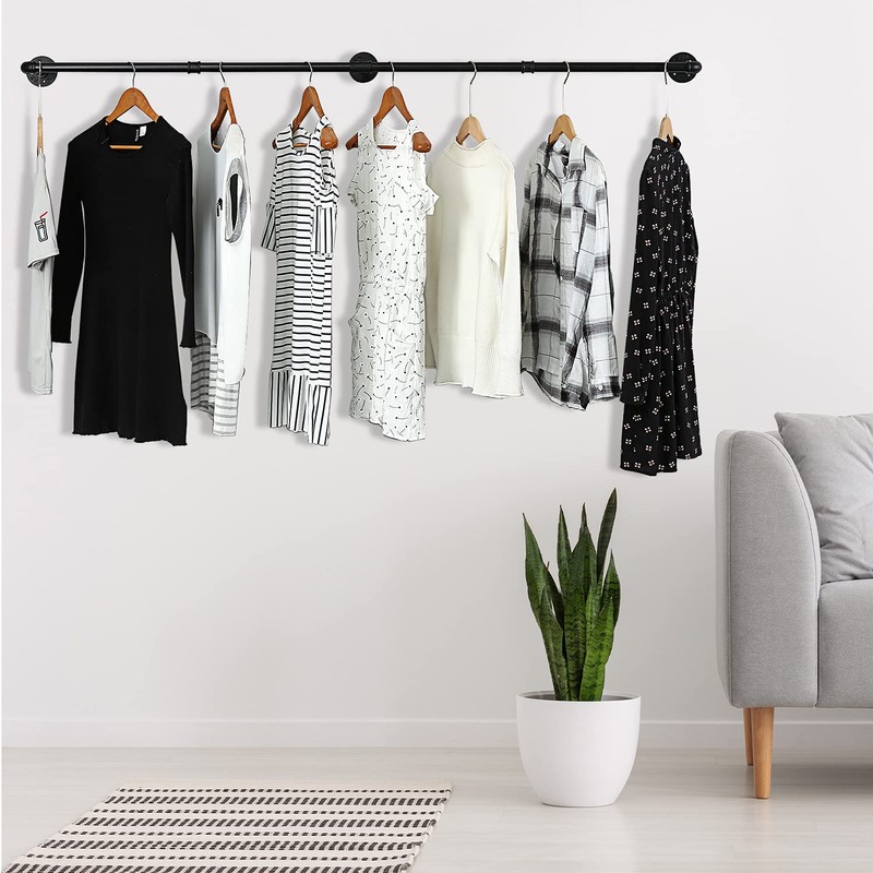 72inch Industrial Pipe Clothes Rack Wall Mount For Hanging Rod