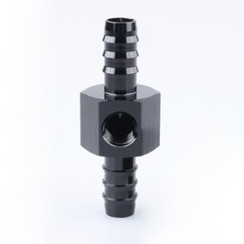 AC PERFORMANCE 3/8" Barb with 1/8" NPT Sensor Gauge Port Hose Tube Fitting Fuel Pressure Take Off Adapter Aluminum Black