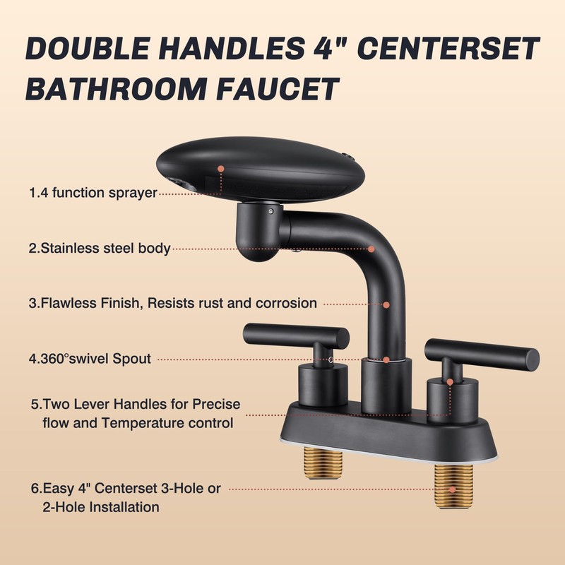 Matte Black Bathroom Sink Faucet，Modern 3 Hole Bathroom Faucet 2