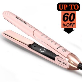 Terviiix 2-in-1 Hair Straightener & Curler, Salon-Quality Smooth and Shiny Hair with Just One Pass, Dual Voltage, Max 450°F, Handle Comfort - Color: Black (1-Inch)