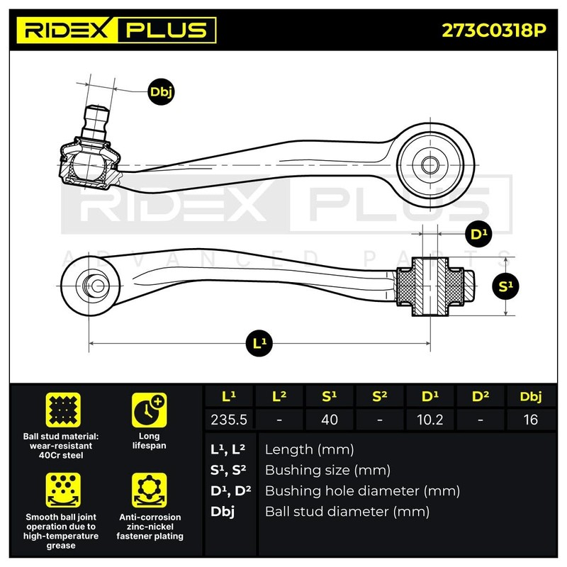 RIDEX PLUS 273C0318P Suspension Arm Upper Rear Front Left