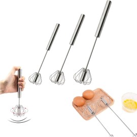 WADY 3 Unidades de Batidora Semiautomática de Acero Inoxidable, Mejorado Batidor de Huevos de Acero Inoxidable con Manivela, Mezclador de Manivela Manual Versátil (3Pcs)