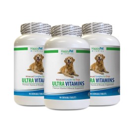 HAPPY PET VITAMINS LLC Bone Health Dog Food - Ultra Vitamins and Minerals for Dogs - Best Health for Dogs - Natural Treats - Essential NUTRIENTS - Dog Minerals and Vitamins - 3 Bottles (270 Treats)