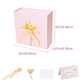 CHARMGIFTBOX Gift Boxes with Lids, 9 x 9 x 3 inch, Set of 2, Pink Gift Box with Bow, Fancy Wrapping Paper Boxes for Festival, Anniversary, Groomsmen, Proposal, Weddings, Boyfriend