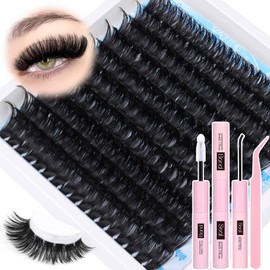 wiwoseo Mink Lash Clusters Kit Eyelash Clusters Kit Russian Lash Extension Kit Cluster Eyelash Extensions 150D Thick Lash Clusters 14-20MM Long Individual Lashes Kit with Bond and Seal Lash Glue