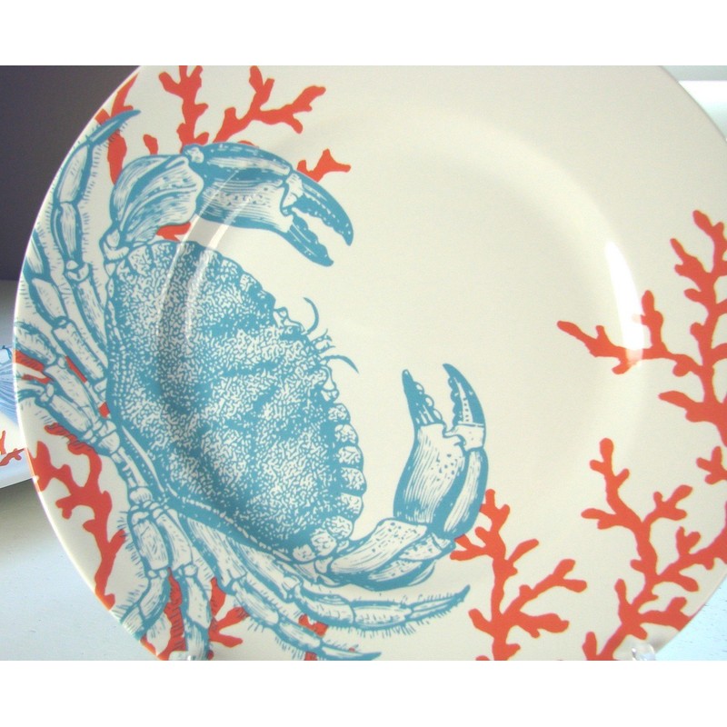 222 Fifth Coastal Life Grenada Blue Salad Plate, Crab