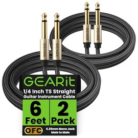 GEARit Cable de instrumento de guitarra (6 pies, 2 unidades) de 1/4 de pulgada a 1/4 de pulgada TS recto macho a macho de 0.250 in mono Jack con conec