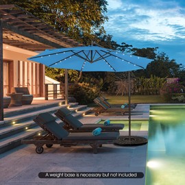 Tangkula 10 ft Cantilever Umbrella w/32 Solar-Powered LED Lights, Functional Tilting System & Hand-Crank Mechanism, Patio Offset Umbrella for Backyard, Poolside, Market, Cross Base Included