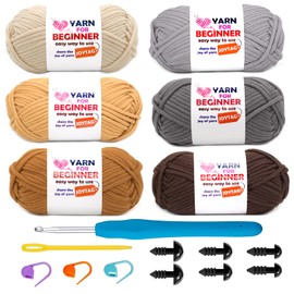 6 Pack Beginners Crochet Yarn Beige Khaki Brown Grey Cotton Crochet Yarn for Crocheting Knitting Beginners with Easy-to-See Stitches Neutral Crochet Yarn for Beginners Crochet Kit(6x50g)