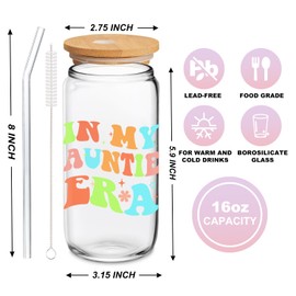 Aunt Gifts from Niece, Glass Straw Cup for Aunt, Auntie Gift Ideas, Cool Aunt Gifts from Nephew, Christmas Mothers Day, Birthday Gifts for Auntie, Cute 16 oz Coffee Glass Cups with Lids Straws
