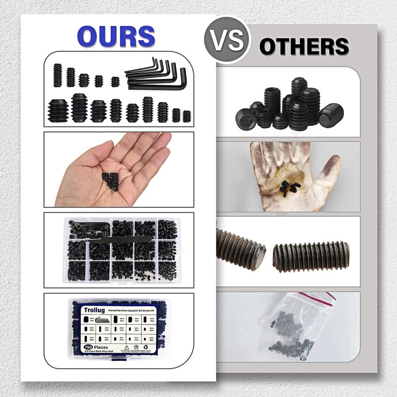 1305PCS Metric + SAE Set Screw Assortment Kit, Internal Hex