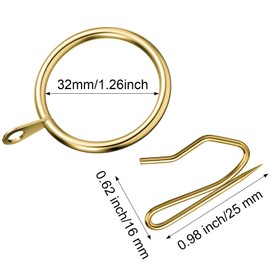 Qunclay 100 Set 1.26 Inch Metal Curtain Rings with Eyelets Curtain Hooks for Drapes and Metal Curtain Drapery Pin Hooks for Window Door Shower Curtain Rings (Golden)