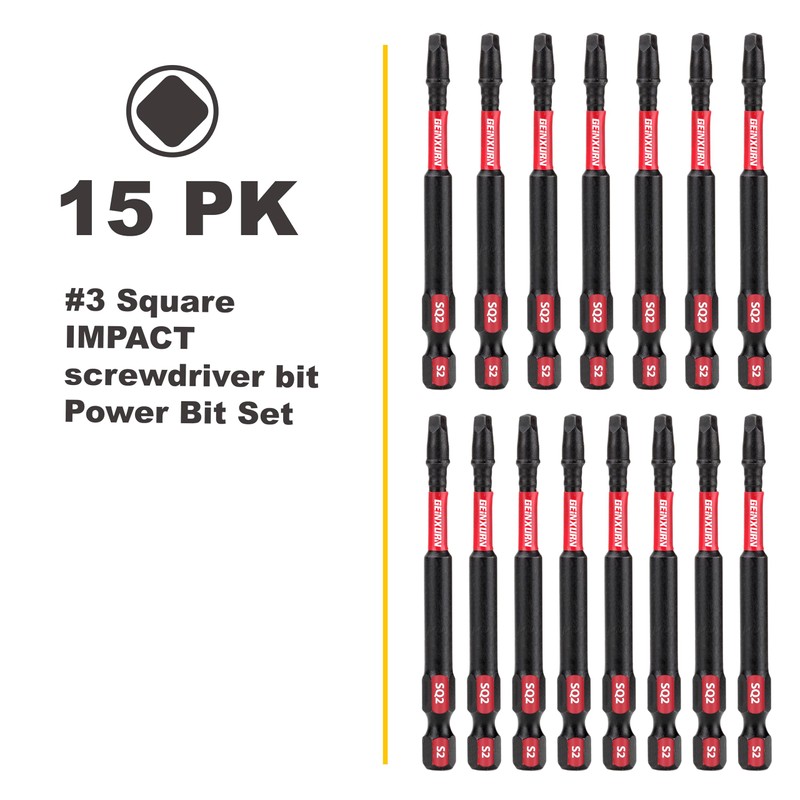 GEINXURN Impact Tough 3Inches #2 Square Insert Driver Bits,15Pack Magnetic