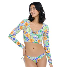 Eidon Women's Standard Aurora Long Sleeve Drop Bikini Top Swimsuit with Tie Front Detail, Seaboard