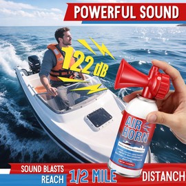 HappyAlley 2 Pack Large Air Horn for Safety 3.5oz, 122dB Very Loud Marine Air Horn for Boat, Coast Guard Approved, Great for Boat & Marine Safety, Sporting Events, Travels, Hiking (Red)