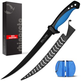 Rhinoreto Fillet Knife for Fish, Razor Sharp Flexible German Stainless Steel Blade 5-9 inch, Professional Knives for Filleting and Boning, with Non-Slip Handle, Protective Sheath and Sharpener set