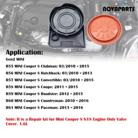 NOVAPARTS Valve Cover Cap PCV with Membrane N18 Engine Replacement for 2010-2016 MINI Cooper S R55 R56 R57 R58 R59 R60 R61 1.6L 11127646552 11127603390