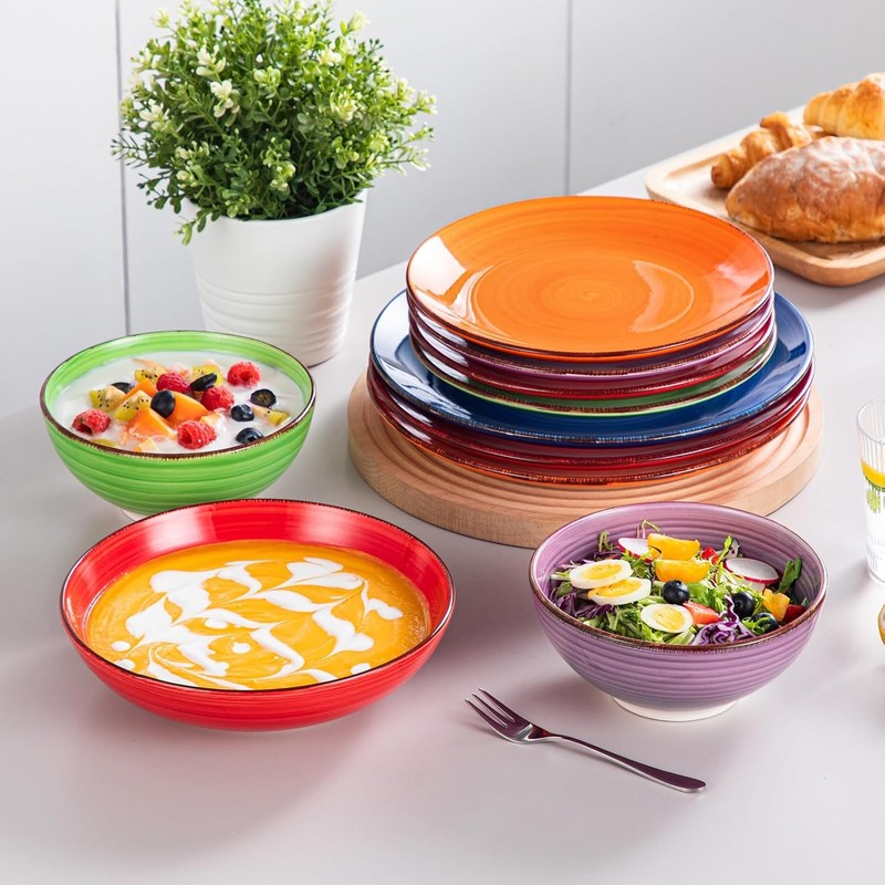 vancasso Bonita Dinnerware Sets, 24 Pieces Multicolor Stoneware Dinner Set