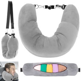 BUOAZR Fillable Neck Pillow, Velvet Stuffable Travel Pillow, Fillable Neck Pillow for Travel, Neck Pillow Aeroplane Fillable, Multifunctional Neck Pillow with Clothing, No Filler (Grey)